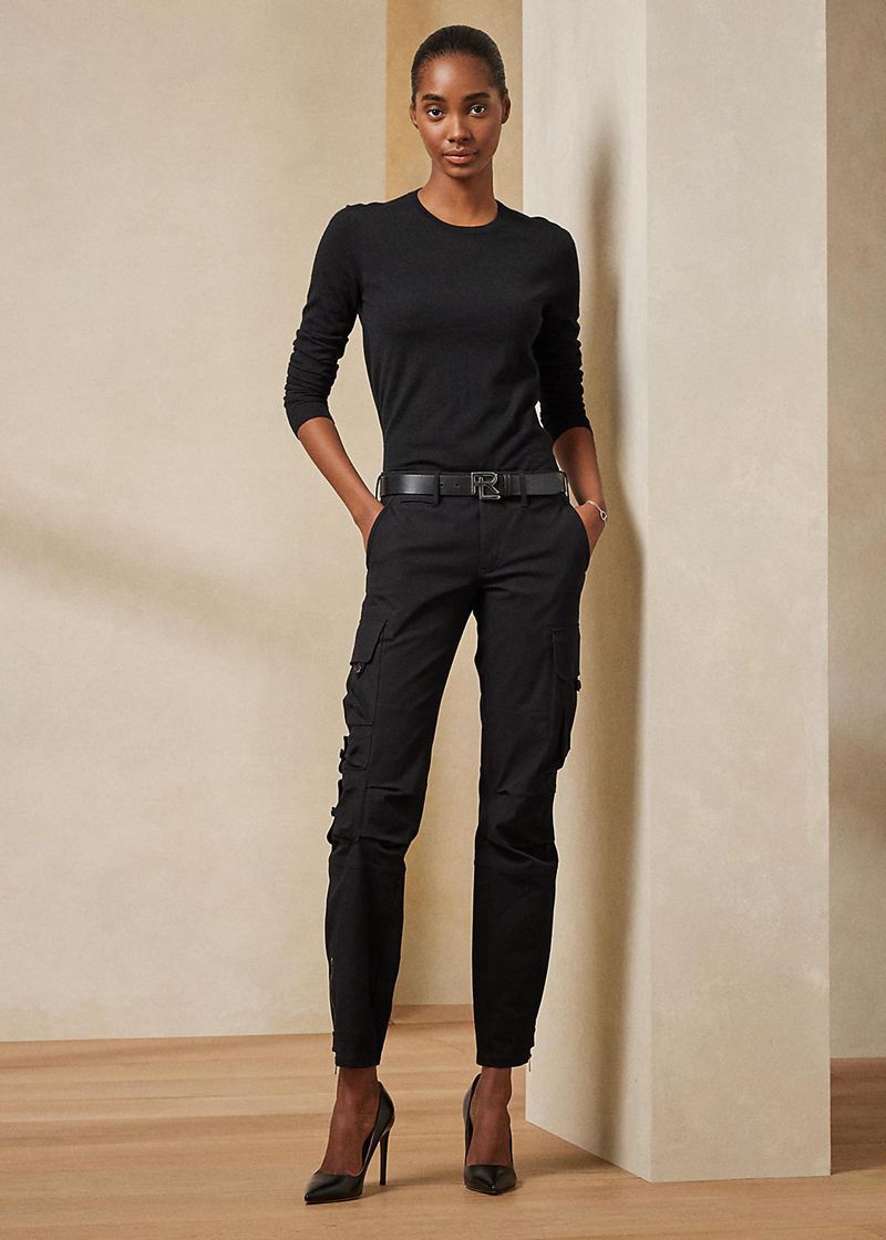 Pantalones Ralph Lauren Mujer Mitchell Stretch Cotton Twill Chile Negras WLSHT-2106